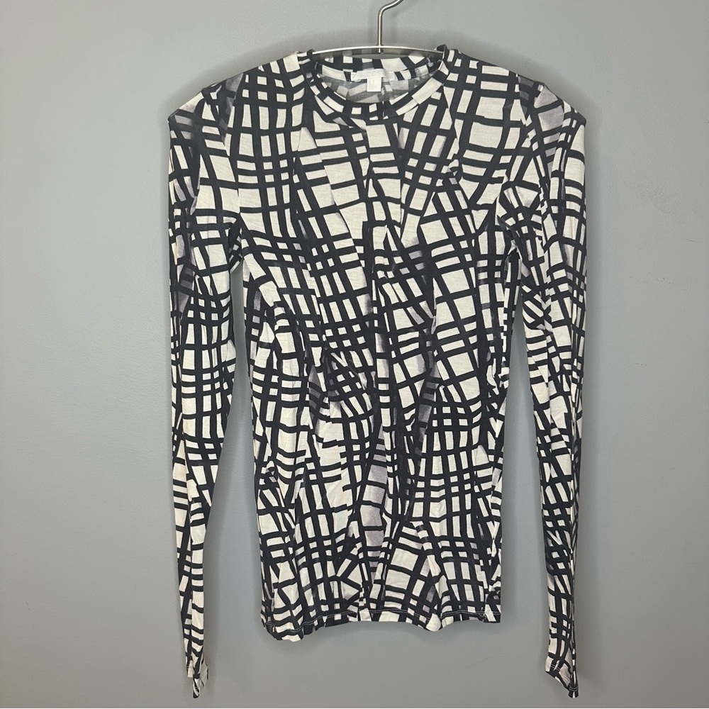COS Black and White Geometric Long Sleeve Top
